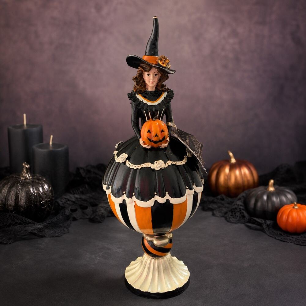 Bella Lux Halloween Witch Pumpkin Figurine Black Orange New With Tag